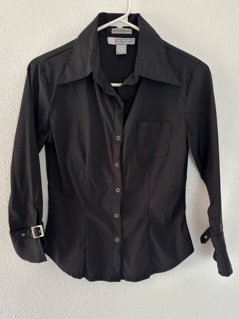 Vintage 90s Y2K Outlooks Black Stretch Baby Top Snap Buttons S